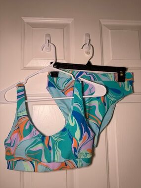 Teal Multi-Color Marble Print Bikini Top & Bottom